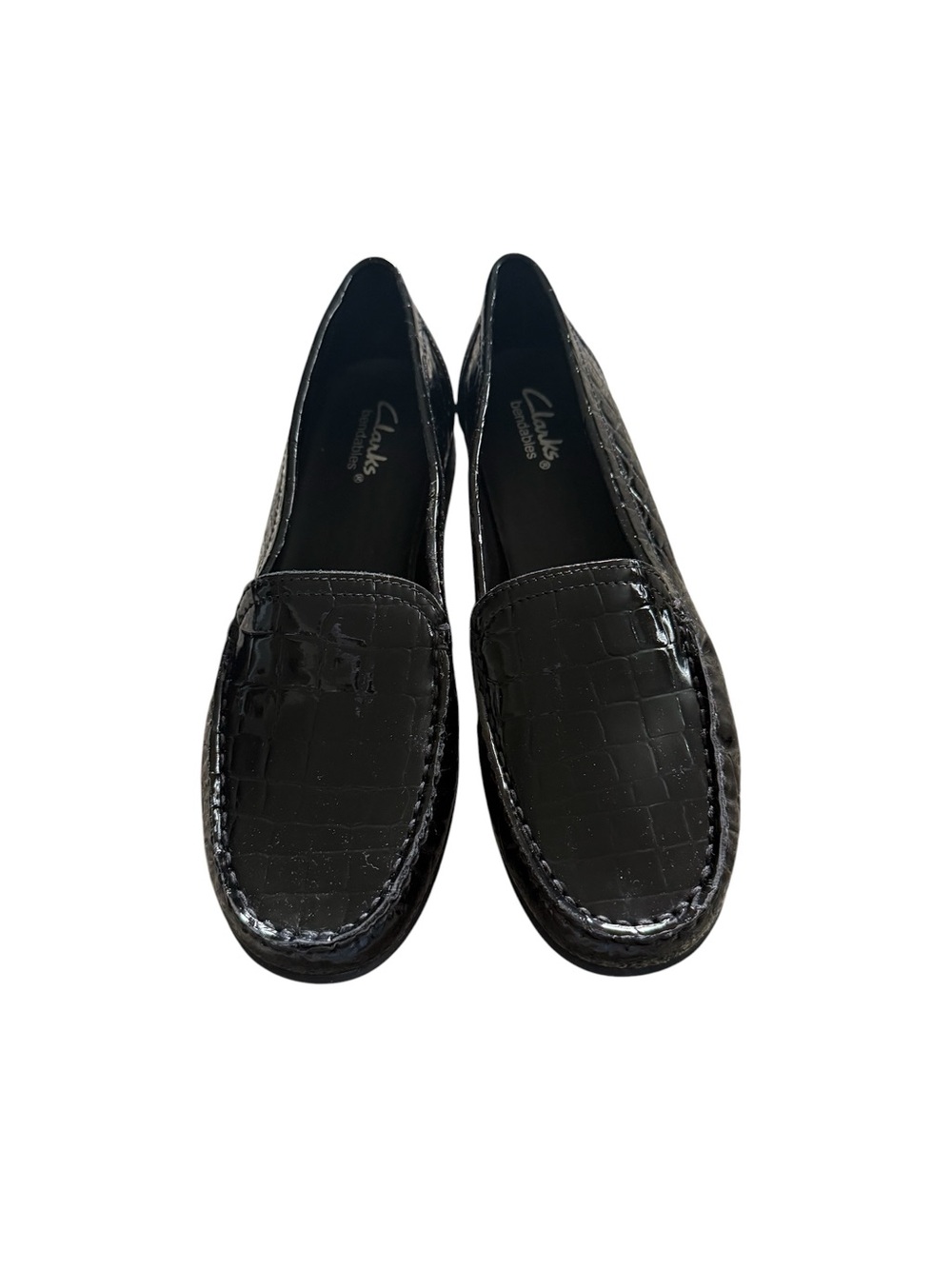Clarks NIB Moody Gem Black Patent Croc-Embossed Slip-On Loafers, size 9